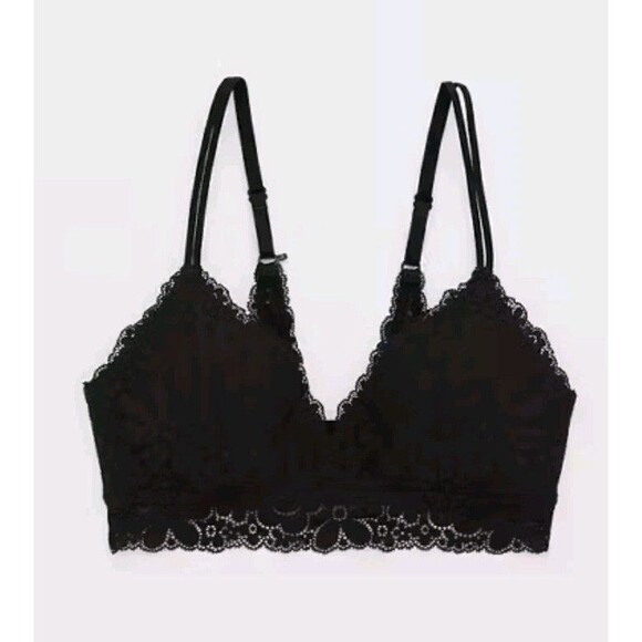 NWT Aerie Real Happy WIRELESS Lace Padded Bra In Black Size 36C MSRP $45 Sexy - Picture 1 of 7